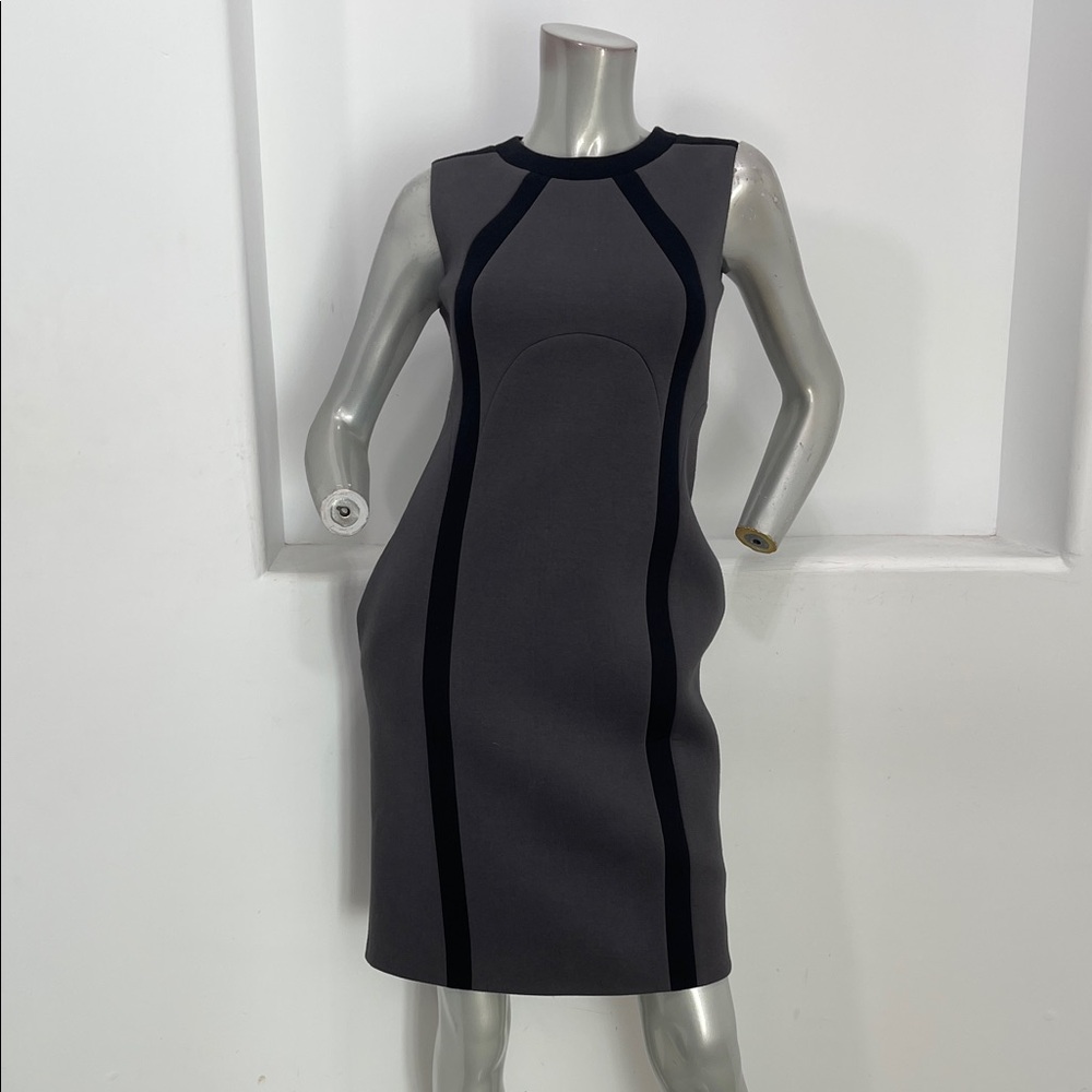 1 by O’2nd Gray Black Trim Sleeveless Dress Scuba Texture Size 0 NWT